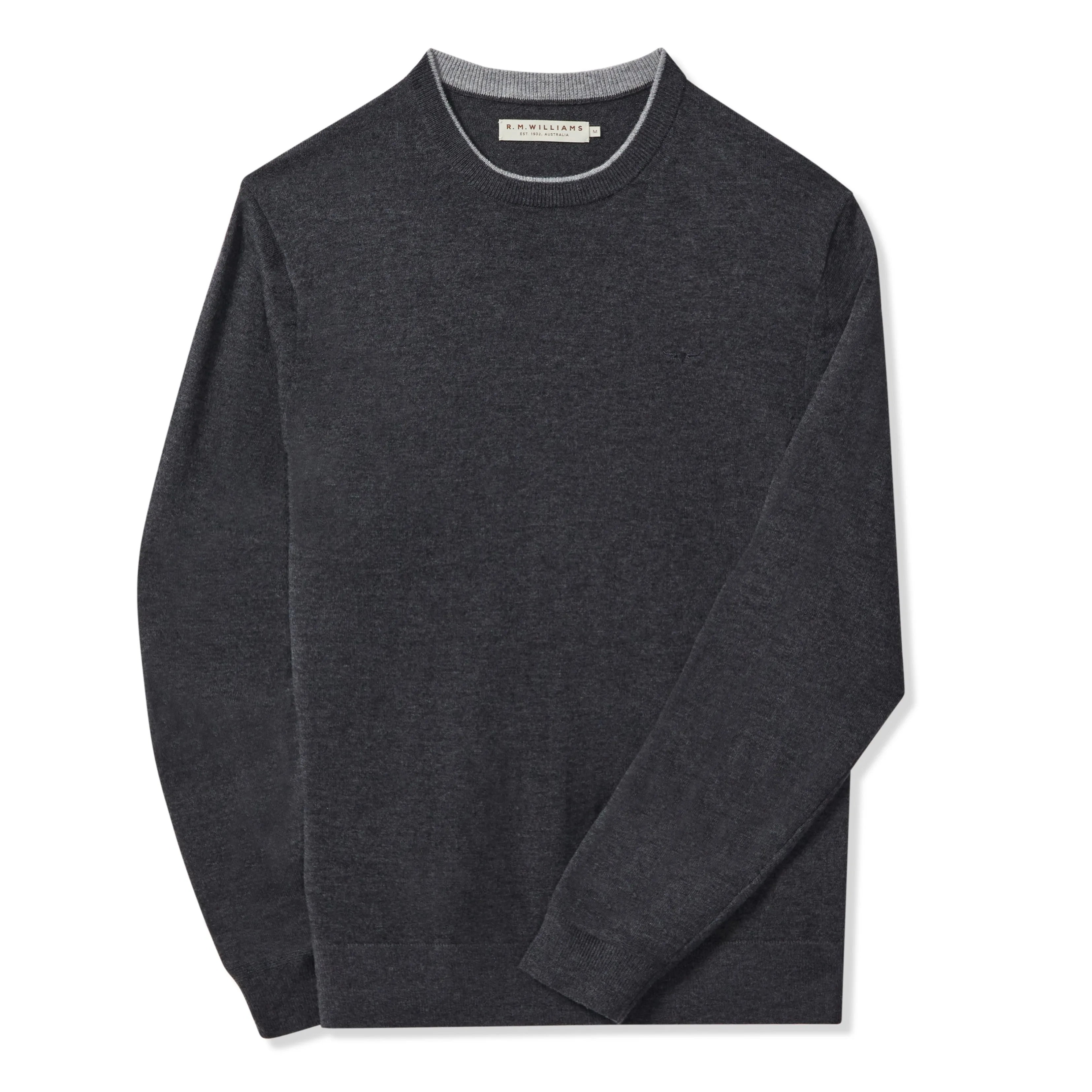 R.M.Williams Howe Mens Australian Extra Fine Merino Crew Neck Sweater - Charcoal