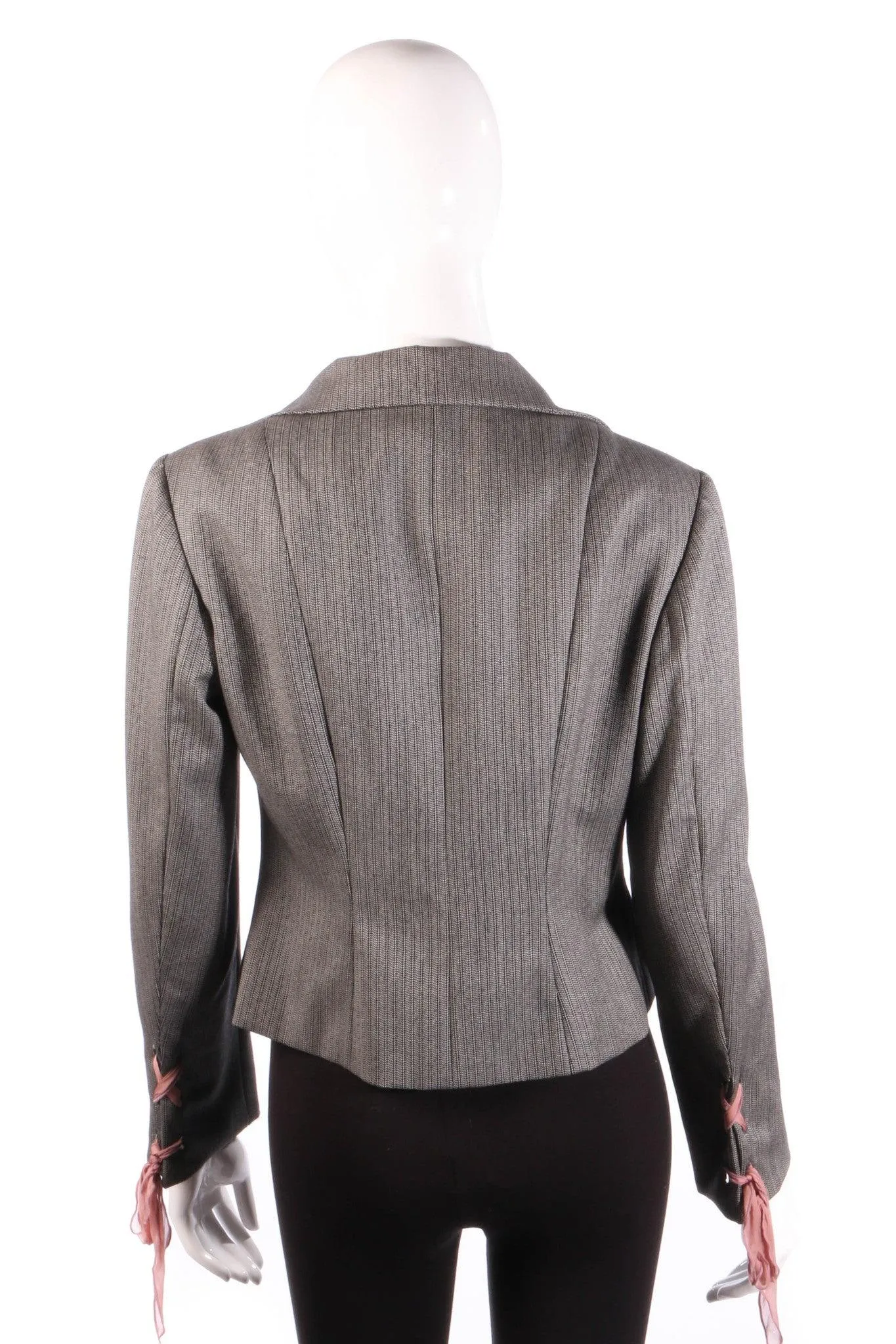 Ronit Zilkha Jacket with Ribbon Ties Grey Wool Size 12