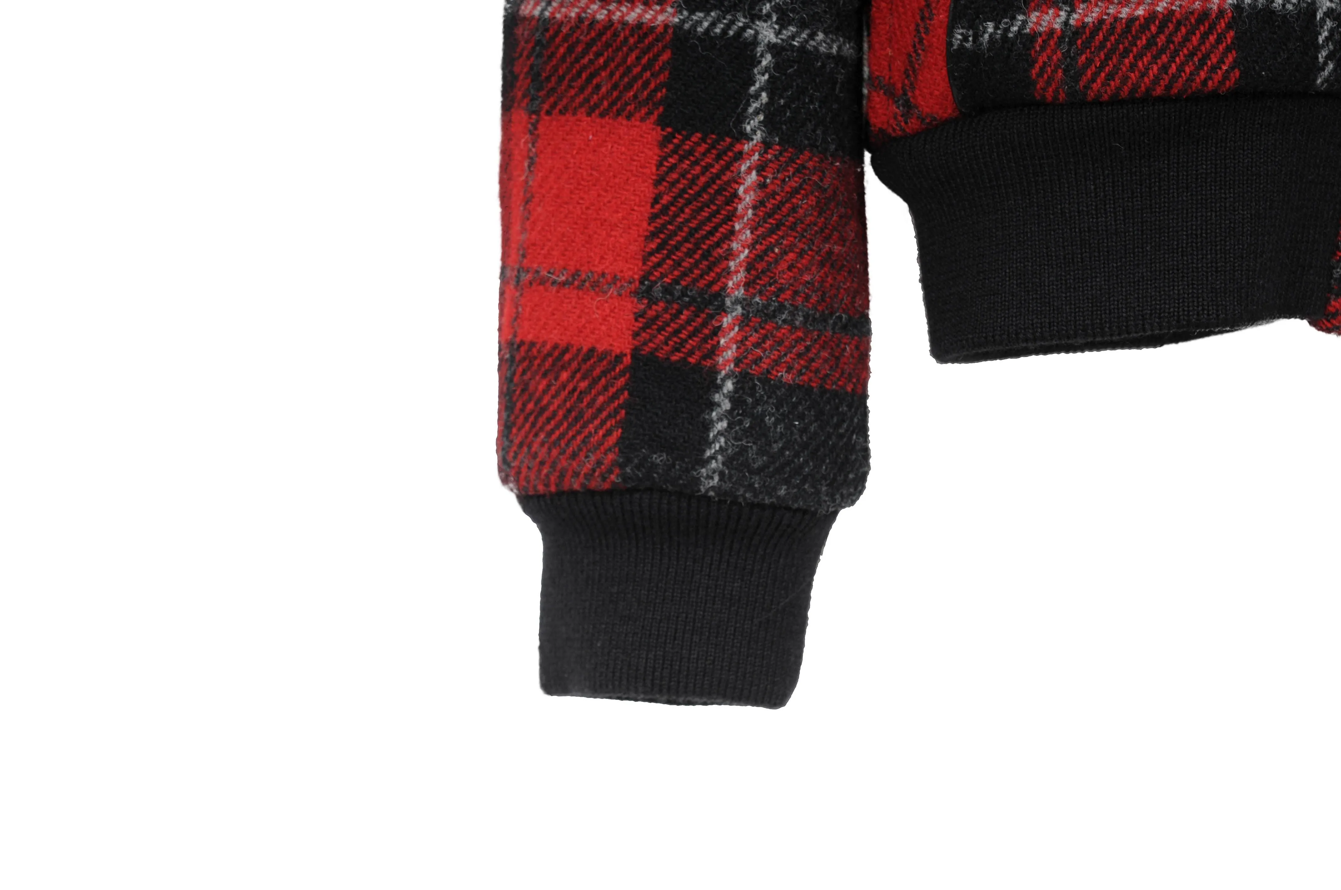 Saint Laurent Red Tartan Print Quilted Wool Shearling Collar Jacket Coat