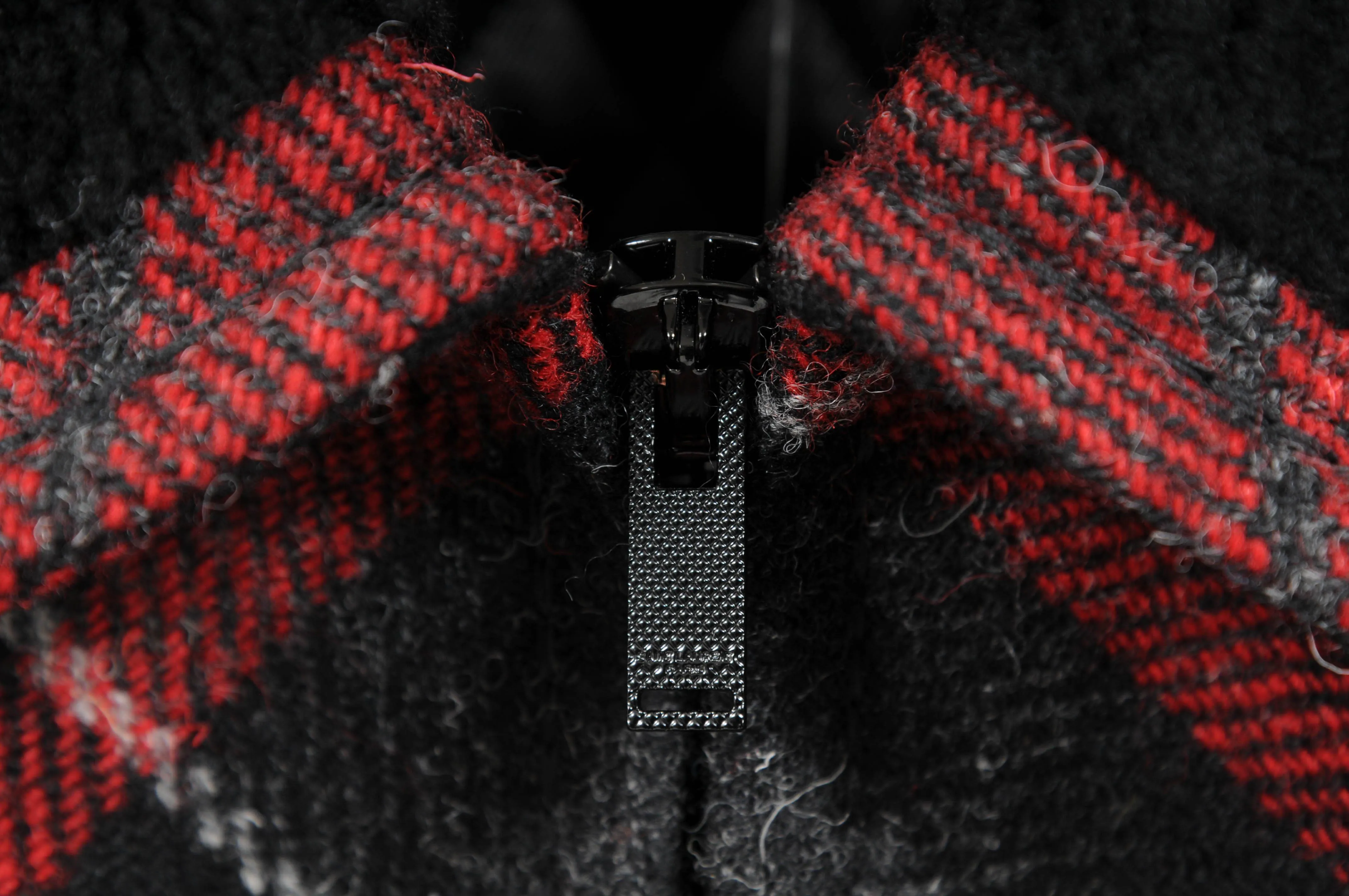 Saint Laurent Red Tartan Print Quilted Wool Shearling Collar Jacket Coat