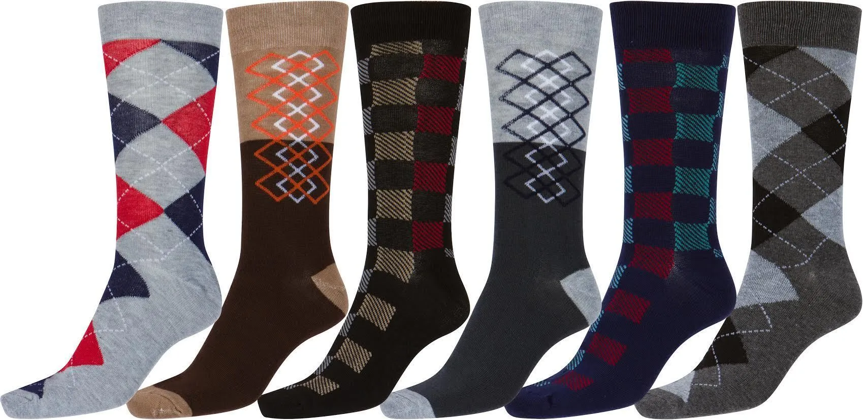 Sakkas Men's Crew High Patterned Colorful Design Dress Socks Asst Value 6-Pack