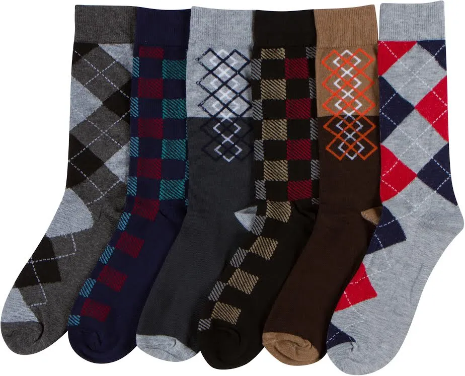 Sakkas Men's Crew High Patterned Colorful Design Dress Socks Asst Value 6-Pack