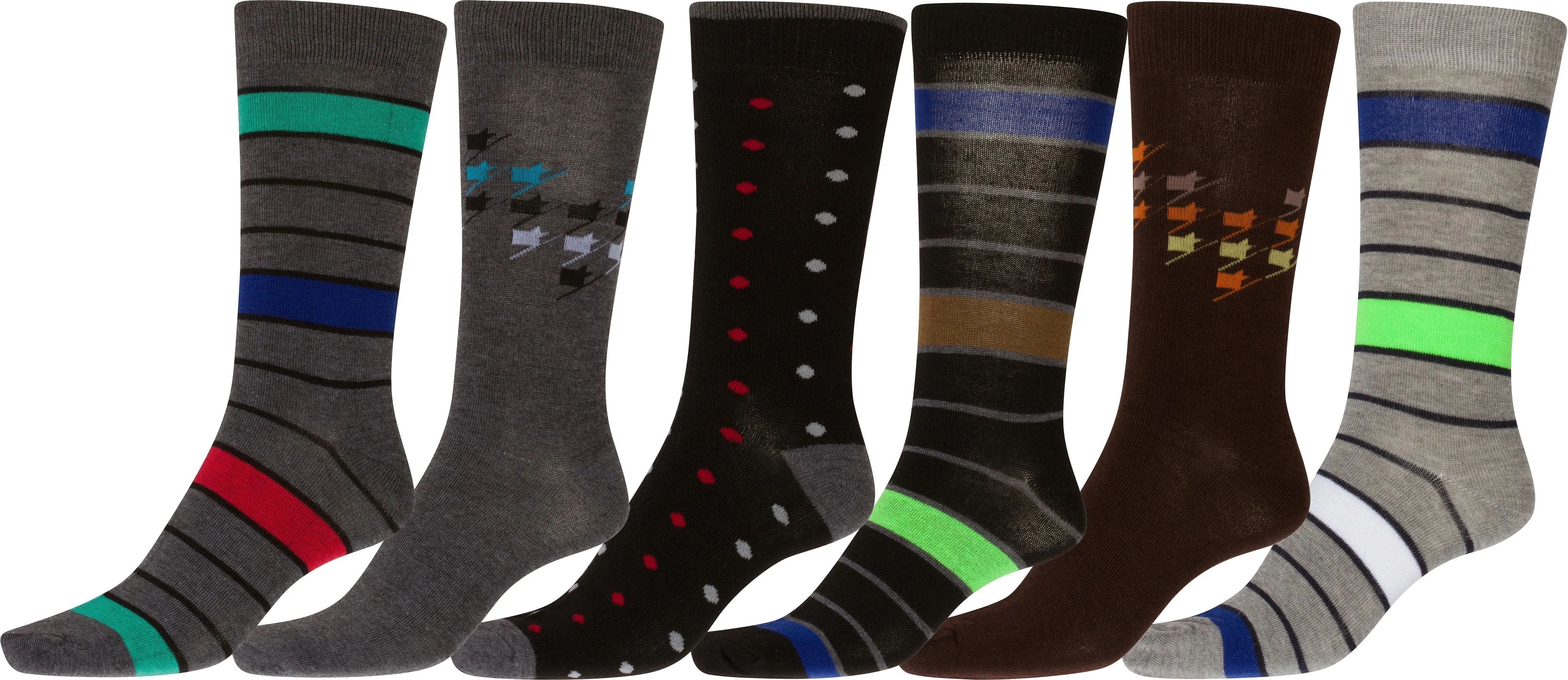 Sakkas Men's Crew High Patterned Colorful Design Dress Socks Asst Value 6-Pack