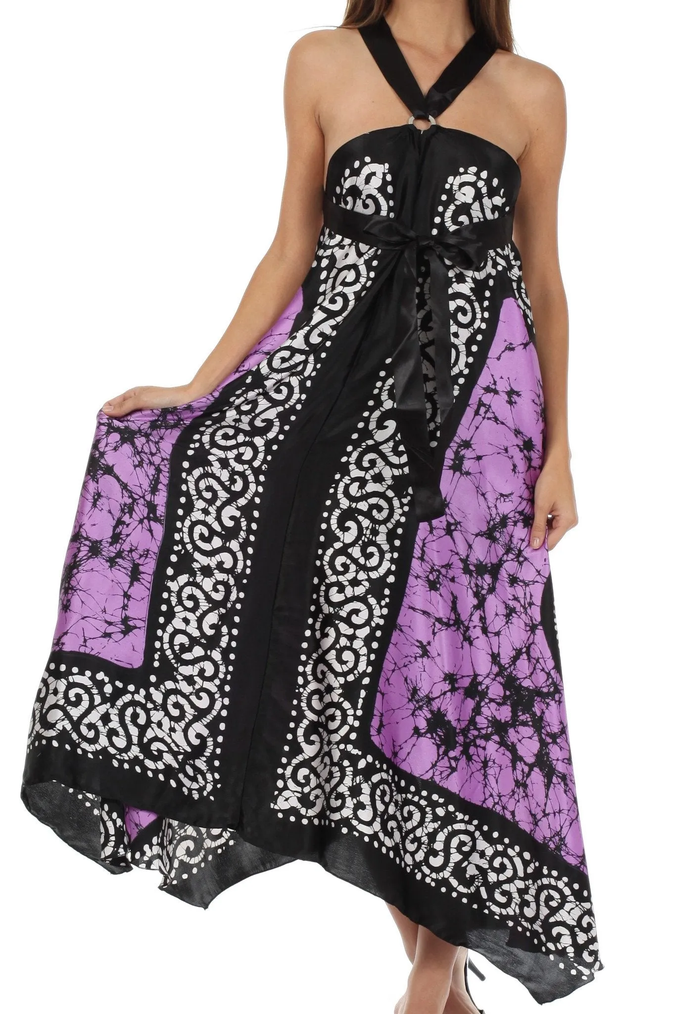 Sakkas Silky Wrap Halter Handkerchief Hem Maxi Dress