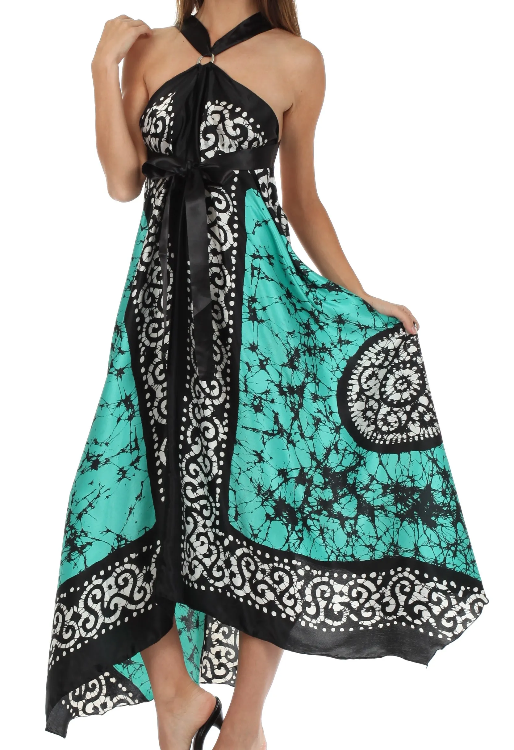 Sakkas Silky Wrap Halter Handkerchief Hem Maxi Dress