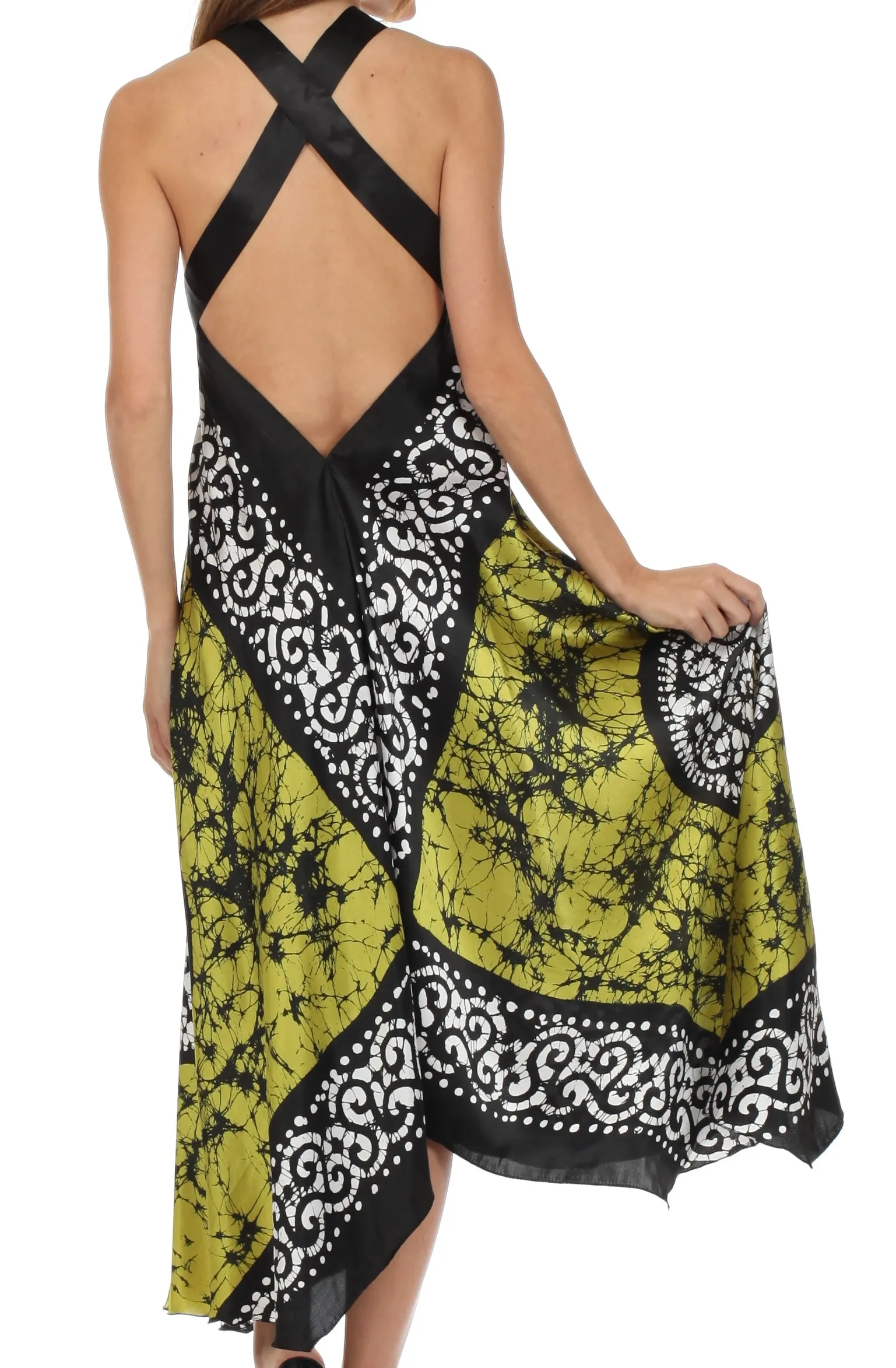 Sakkas Silky Wrap Halter Handkerchief Hem Maxi Dress