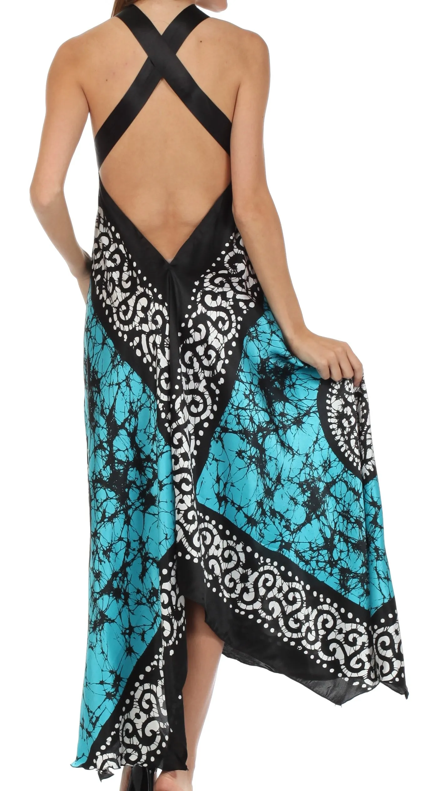 Sakkas Silky Wrap Halter Handkerchief Hem Maxi Dress