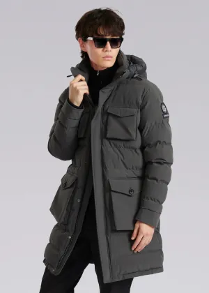 Sandbanks Branksome Long Puffer Jacket in Charcoal