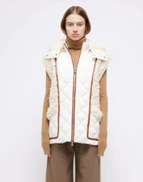 Sarai Shearling Hooded Vest - Eggshell