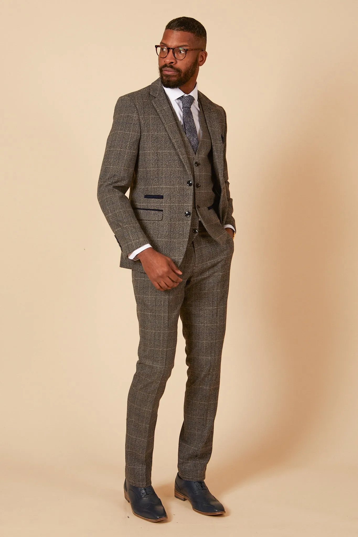 SCOTT - Grey Tweed Check Three Piece Suit