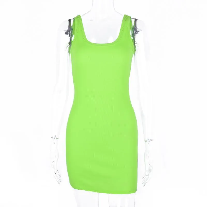 Sexy O-neck Mini Slim Dress Neon Sexy Club