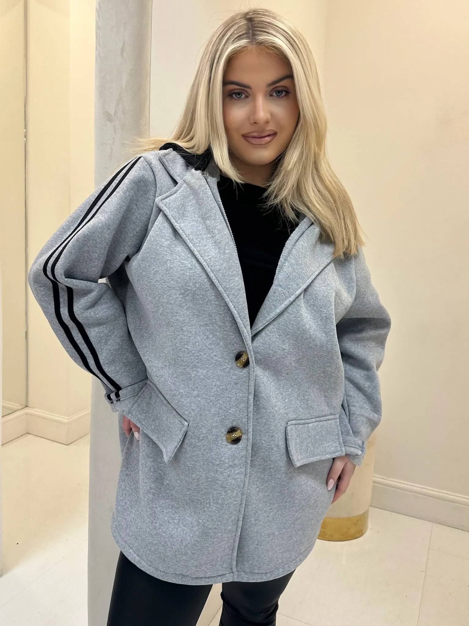 Shan grey hooded blazer coat