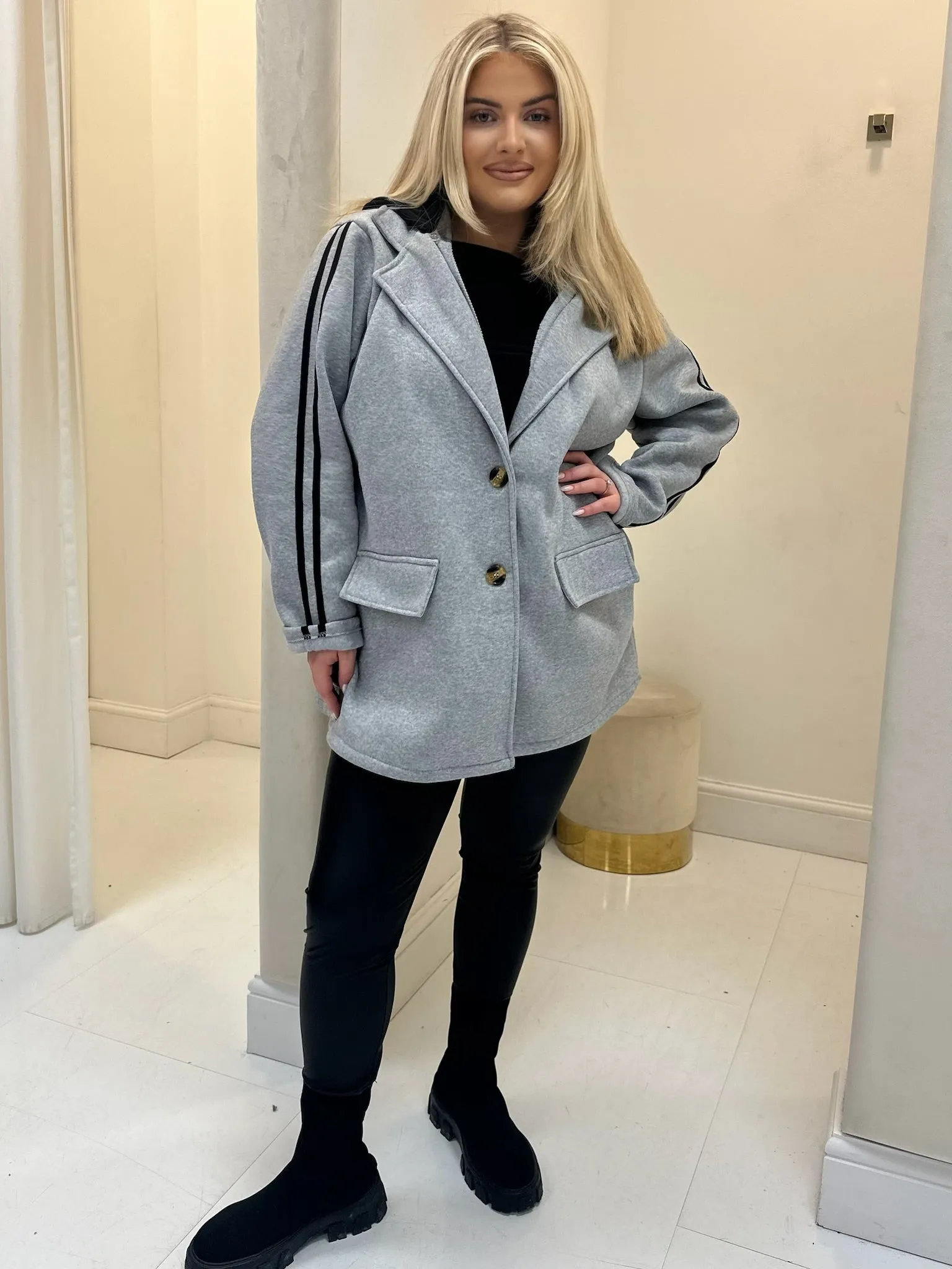 Shan grey hooded blazer coat