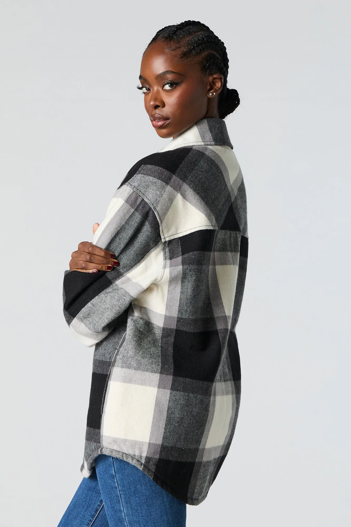 Sherpa Lined Plaid Flannel Shacket