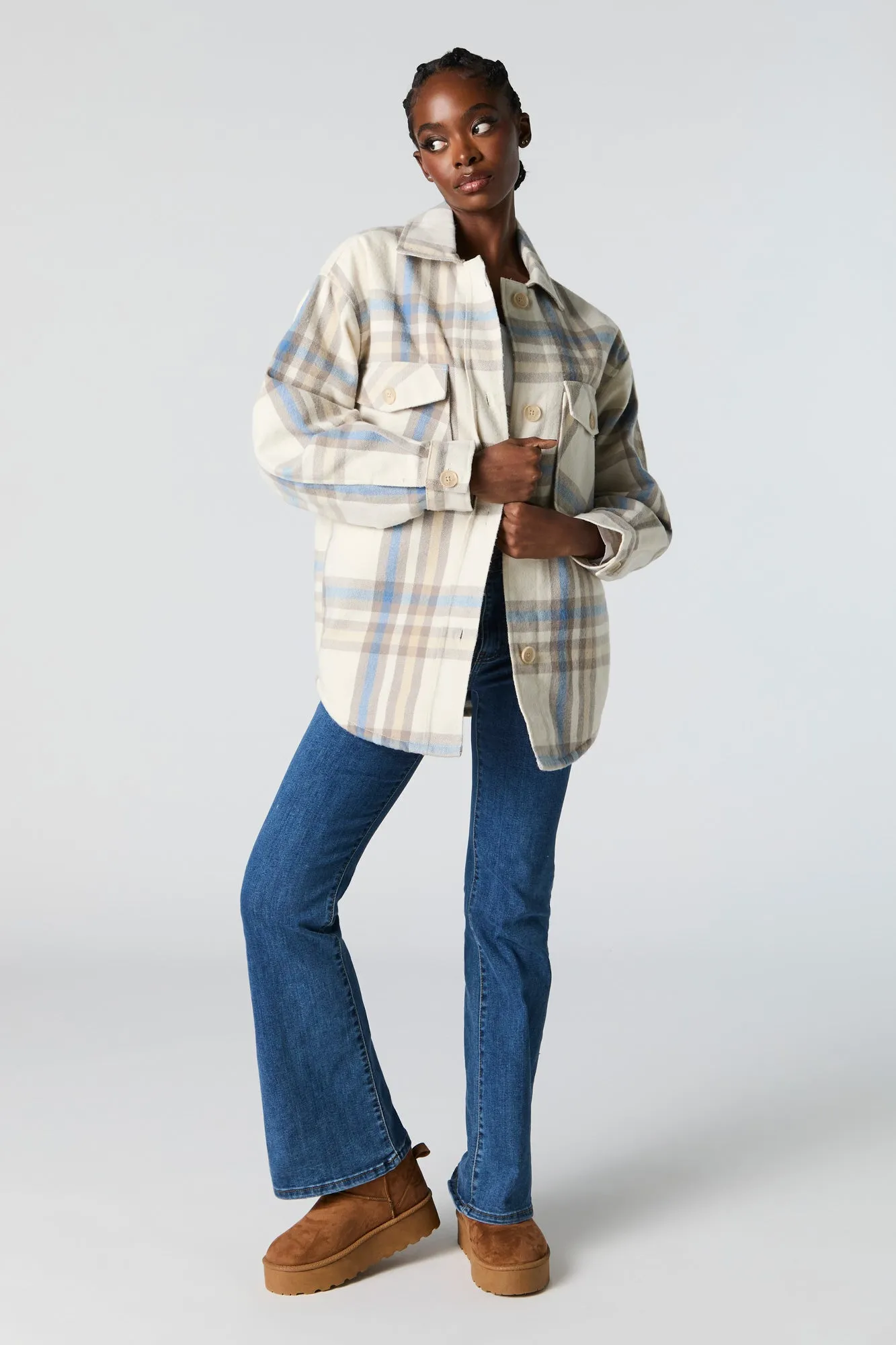 Sherpa Lined Plaid Flannel Shacket