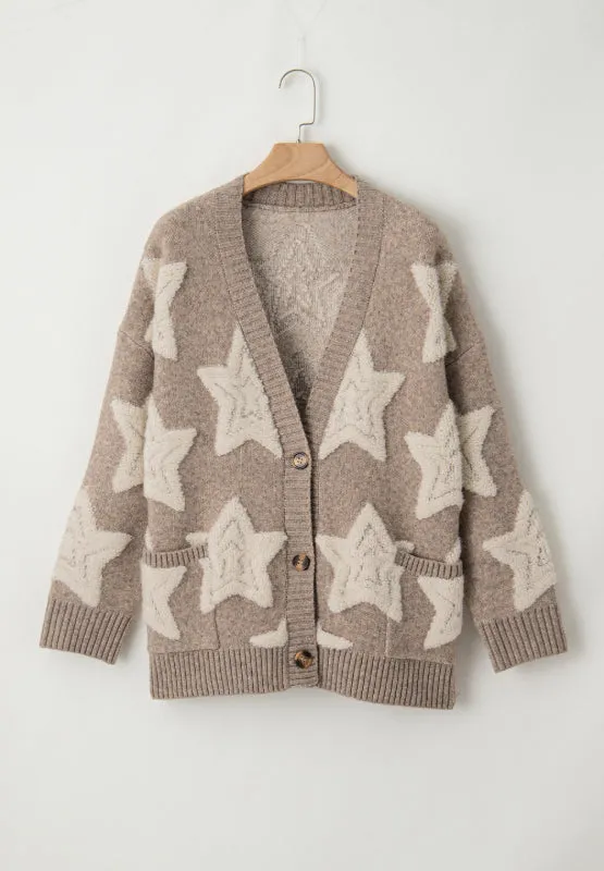 Sherpa Star V-Neck Cardigan with Pockets | Winter Sweater | Cardigan