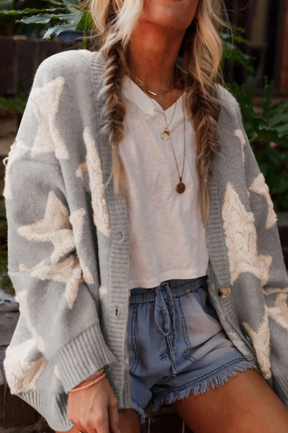 Sherpa Star V-Neck Cardigan with Pockets | Winter Sweater | Cardigan