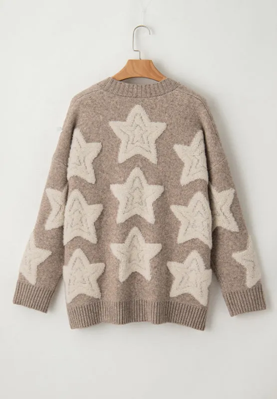 Sherpa Star V-Neck Cardigan with Pockets | Winter Sweater | Cardigan