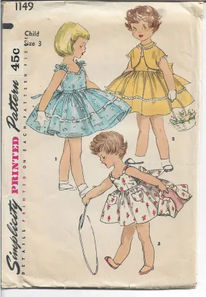 Simplicity 1149 Little Girls Sun Dress Vintage Sewing Pattern 1950s