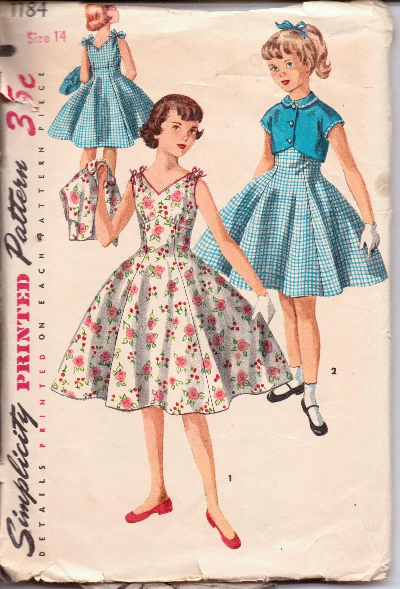 Simplicity 1184 Young Girls Sleeveless Dress Bolero Jacket Vintage 50's Sewing Pattern