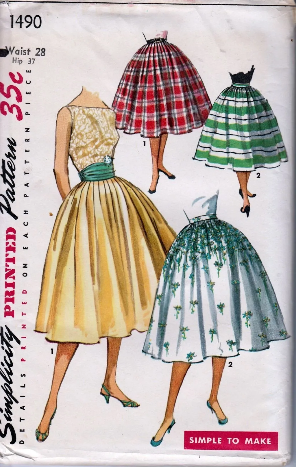 Simplicity 1490 Vintage 1950's Sewing Pattern Ladies Rockabilly Skirt Cummerbund