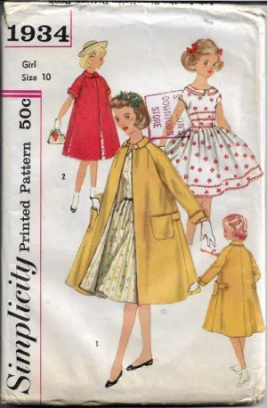 Simplicity 1934 Girls Party Dress Coat Vintage Sewing Pattern 1950s