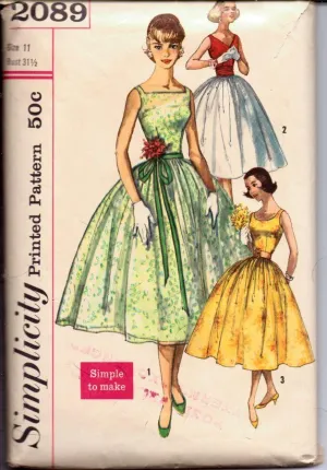 Simplicity 2089 Vintage 50's Sewing Pattern Ladies Rockabilly Cocktail Dress