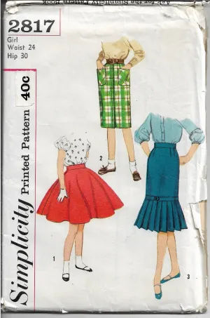 Simplicity 2817 Girls Children Circle Slim Skirt Vintage Sewing Pattern 1950s