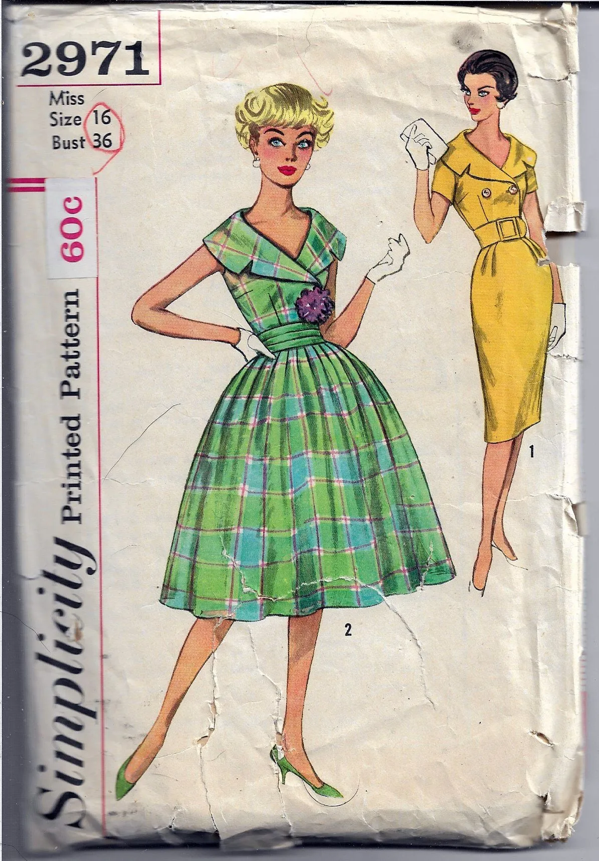 Simplicity 2971 Ladies Dress Lapel Collar Vintage Sewing Pattern 1950's