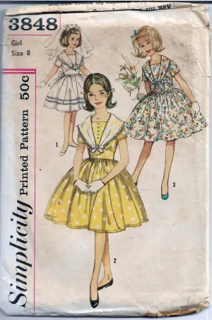 Simplicity 3848 One Piece Party Dress Girls Vintage Sewing Pattern 1960s