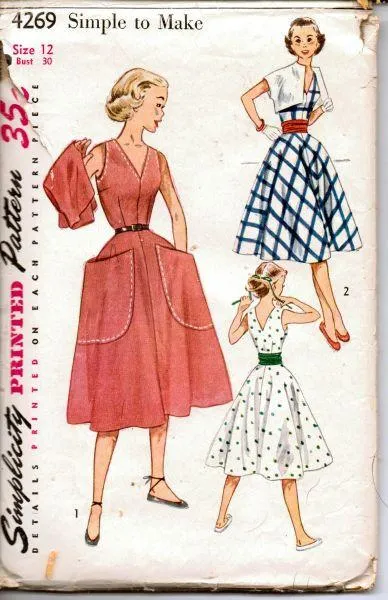 Simplicity 4269 Vintage 1950's Sewing Pattern Rockabilly Party Dress Flared Cummerbund Bolero Teen