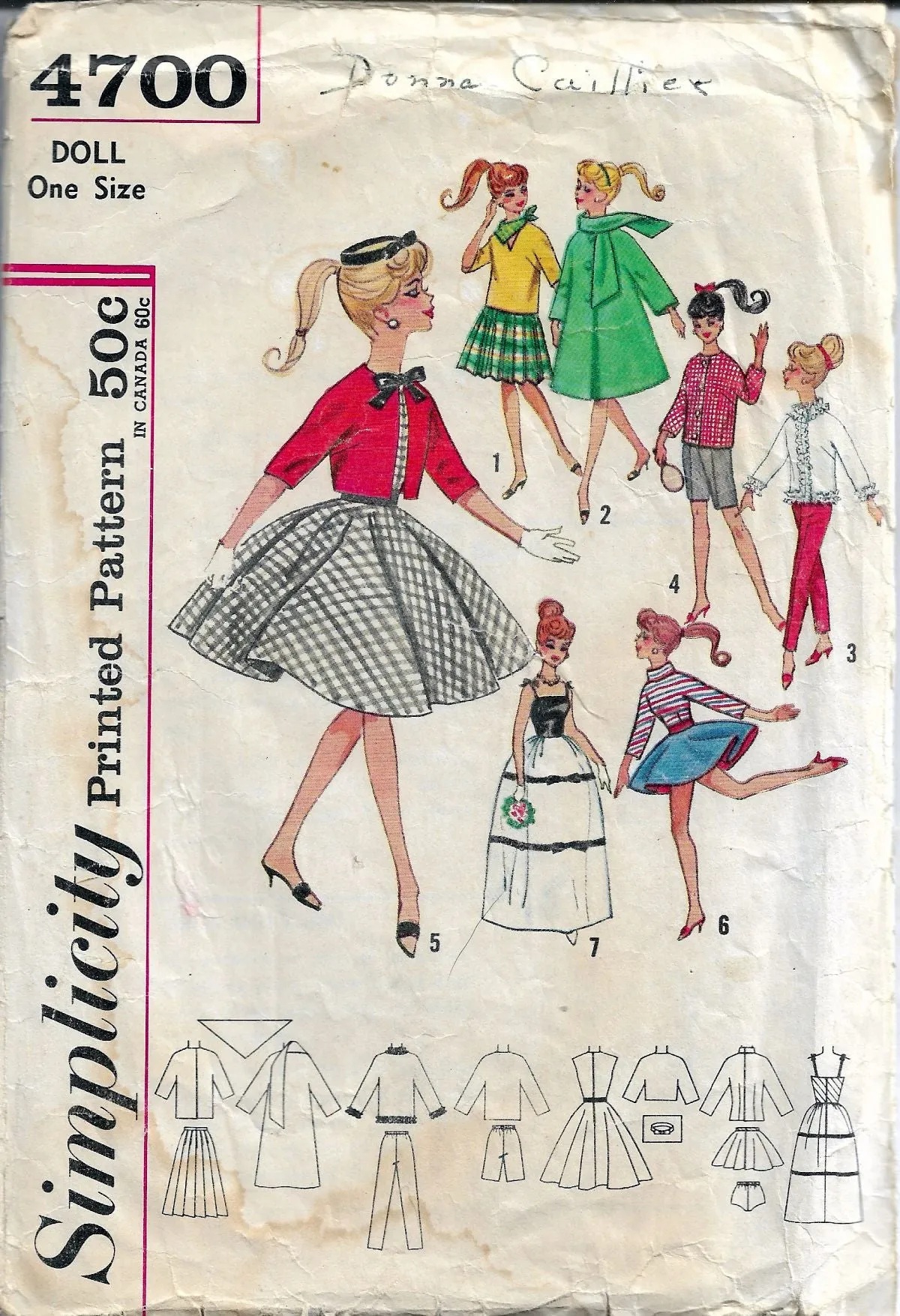 Simplicity 4700 Barbie Doll Clothes Dress Jacket Vintage 1960's Sewing Pattern