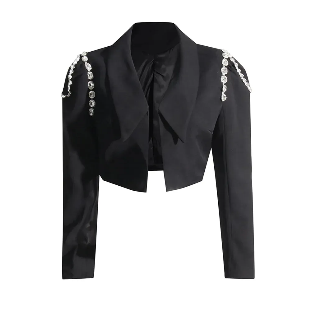 Slimming Solid Blazers For Women Lapel Long Sleeve Patchwork Diamond Temperament Blazer Female Fashion Clothing