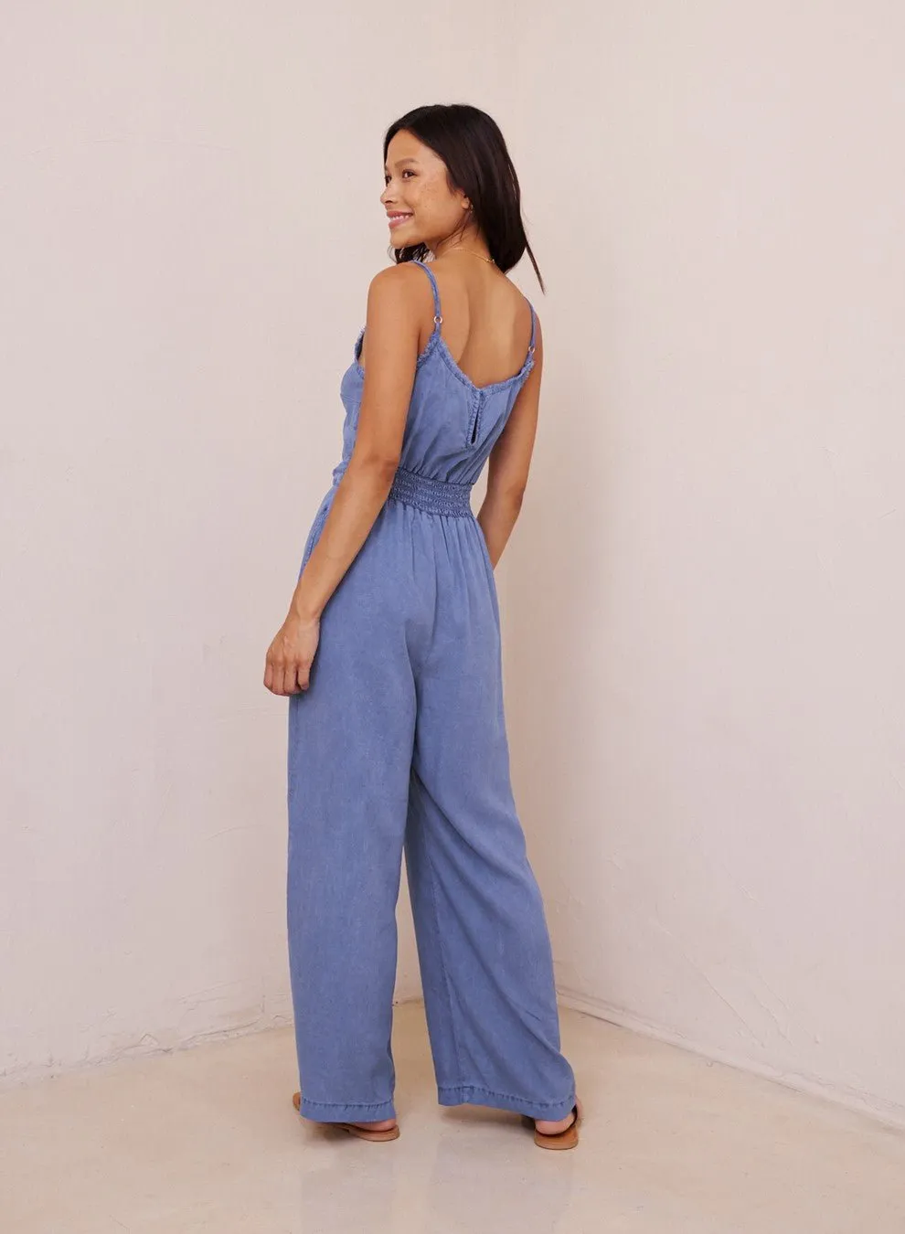 Smocked Back Tencel Cami Jumpsuit - Spring Navy