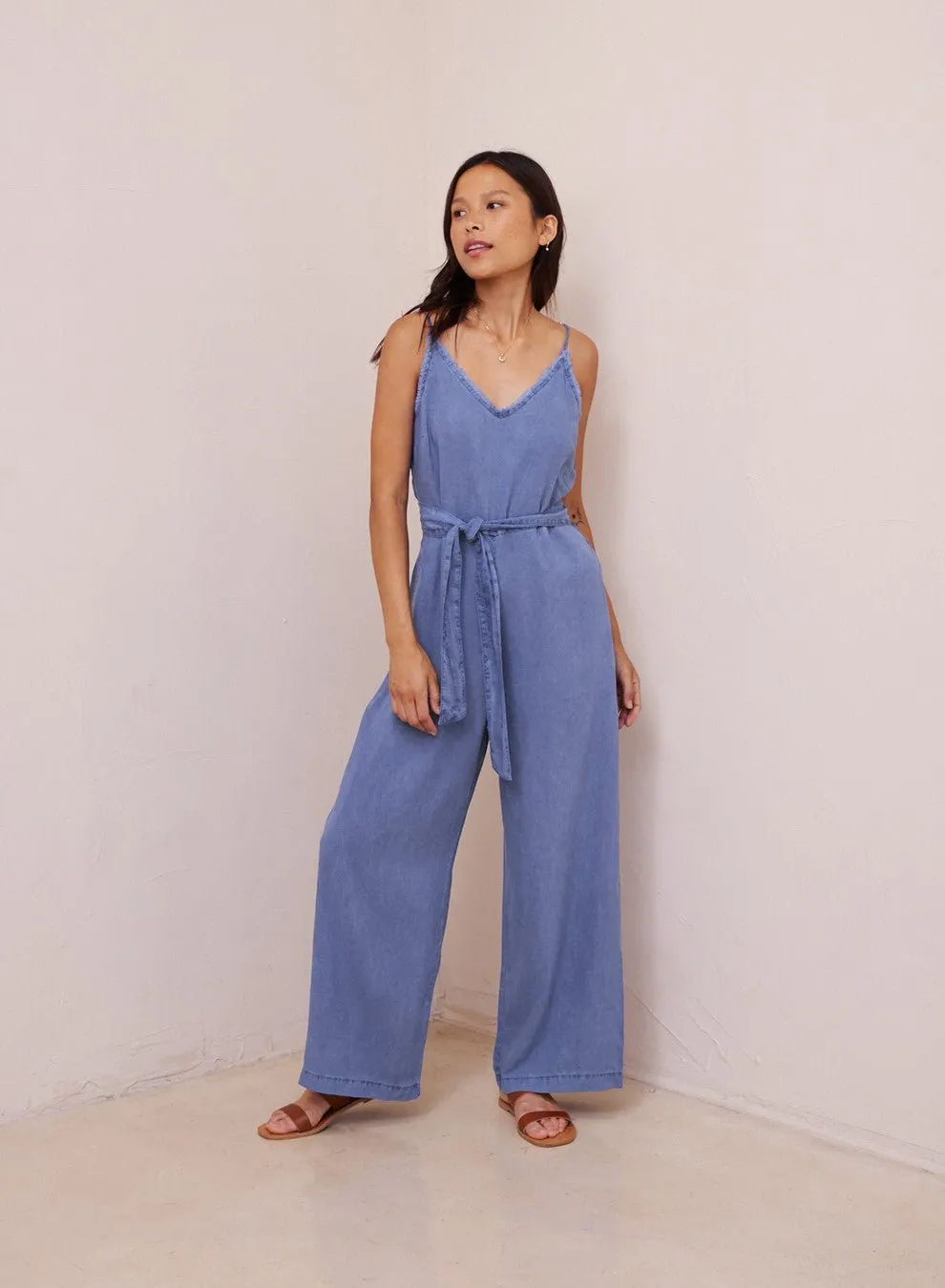 Smocked Back Tencel Cami Jumpsuit - Spring Navy