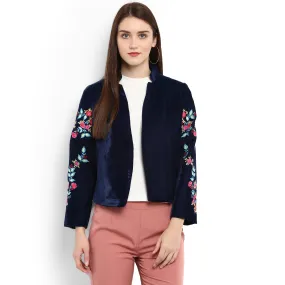 Solid Embroidered Front Open Blazer