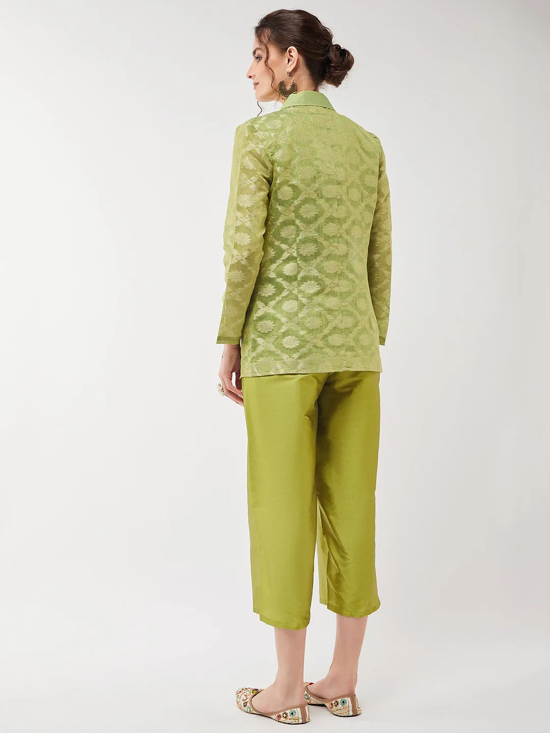 Solid Jumpsuit With Banarasi Jacquard Blazer