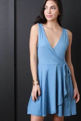 Solid Surplice Wrap Mini Dress