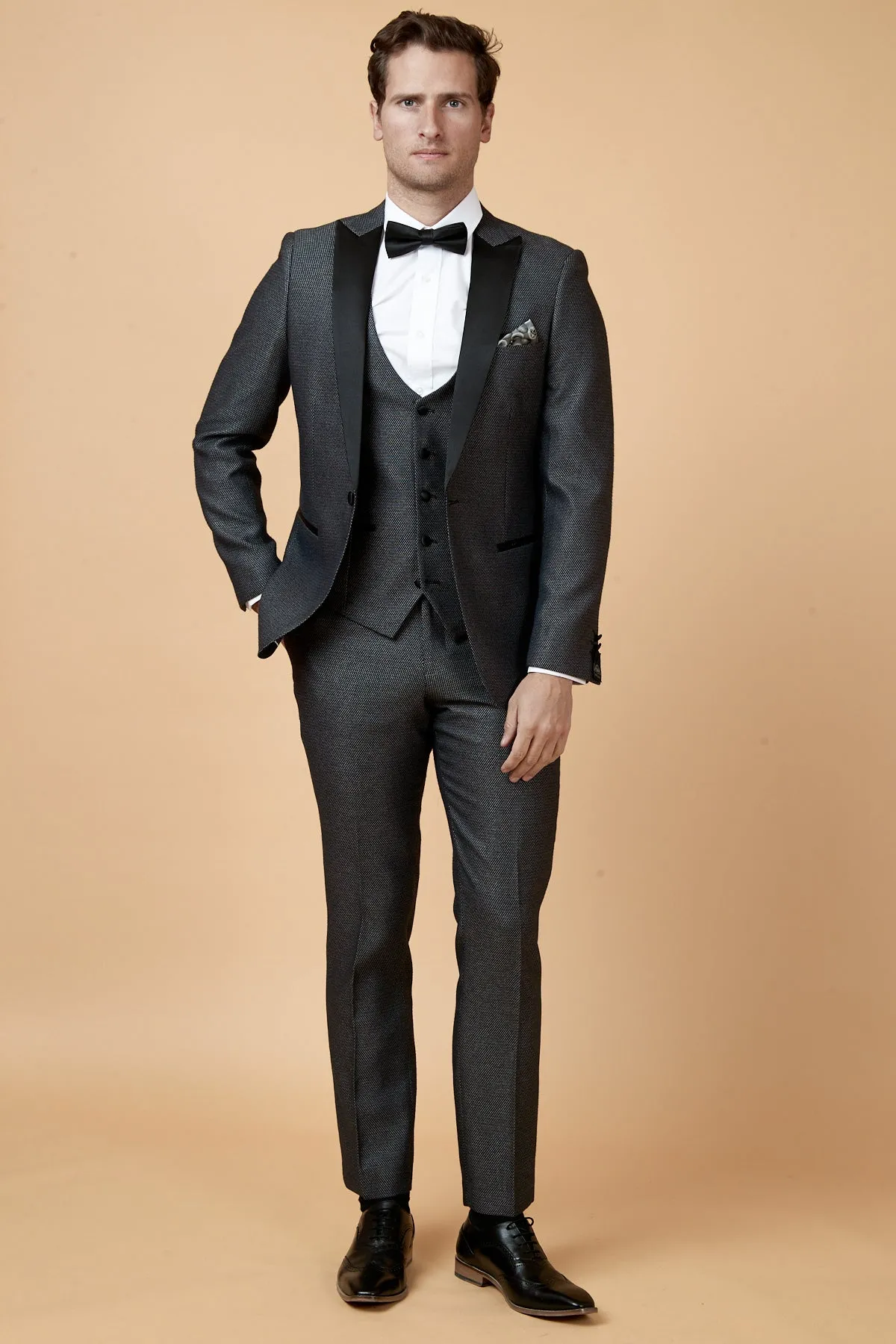 SPENCER - Charcoal Grey Tux Lapel Three Piece Suit