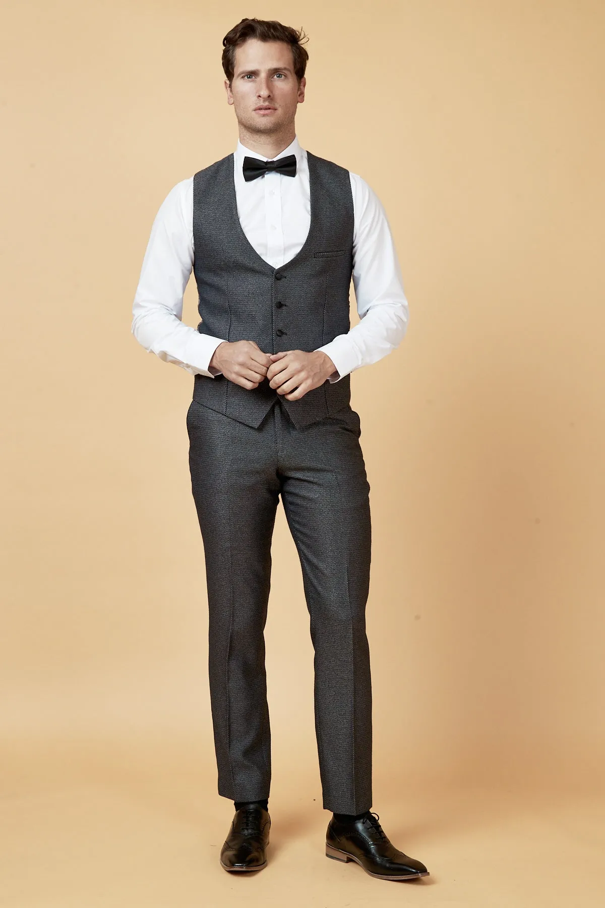 SPENCER - Charcoal Grey Tux Lapel Three Piece Suit