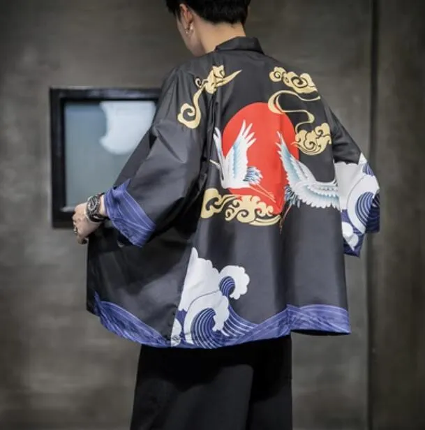 Spring Fashion Costume Embroidery Hanfu Men Chinese Style Silk Robe Cardigan Jacket Oversized Kimono Ancient Japanese Coat