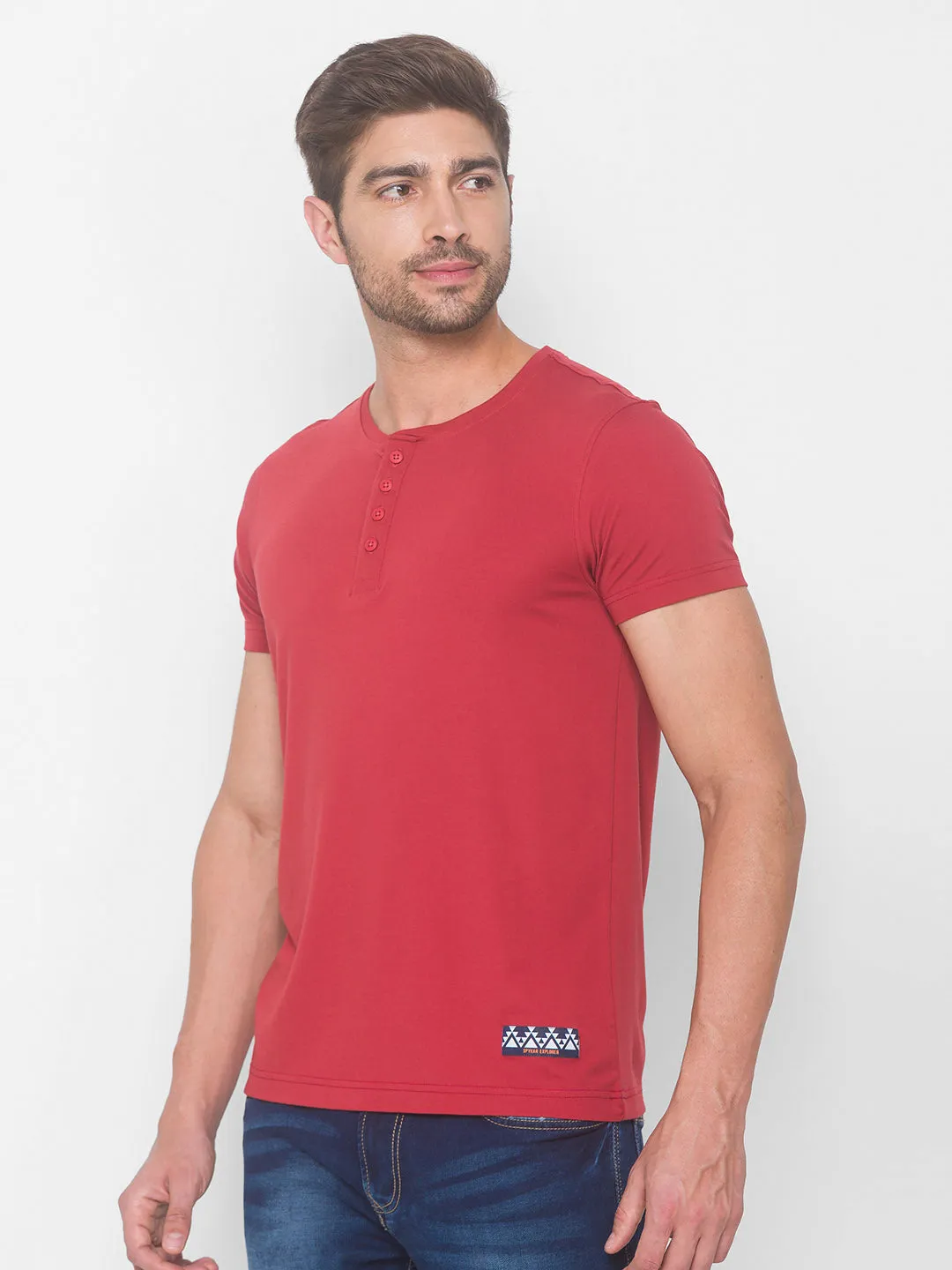 Spykar Men Red Cotton Blend Slim Fit M and arin T-Shirt