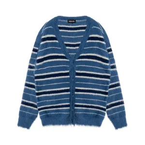 Stripe brushed cardigan blue