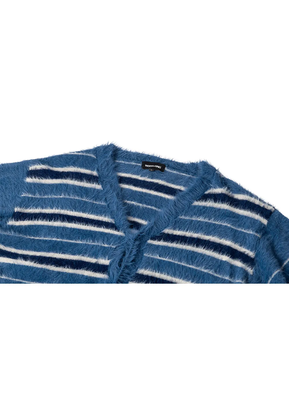 Stripe brushed cardigan blue