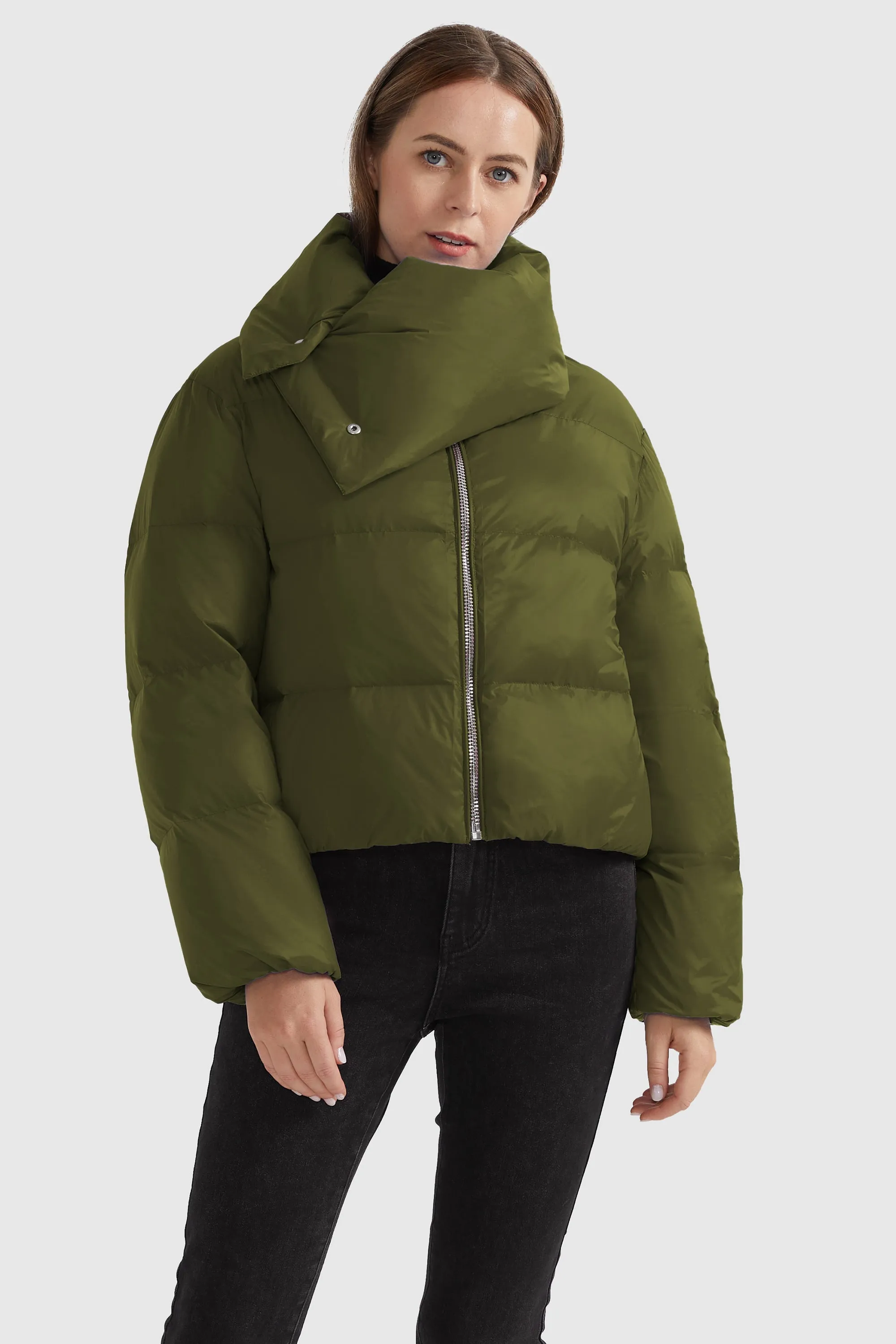 Stylish Puffer Down Coat with Thickened Collar