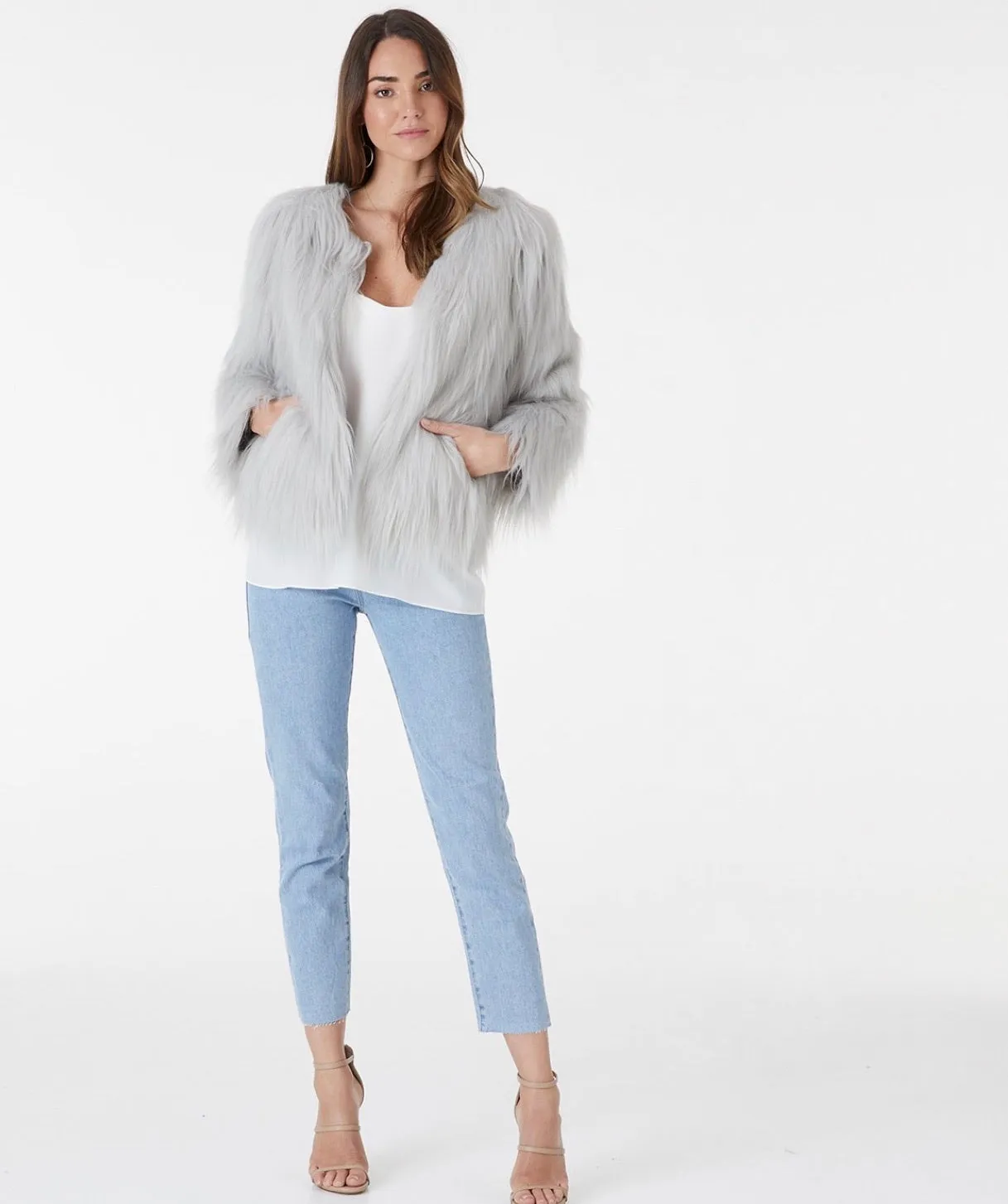 Tess light grey faux fur jacket