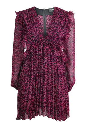 THE KOOPLES Black Pink Floral Repeat Sheer Mini Dress  (1 | EU 36 | UK 10 | IT 42)