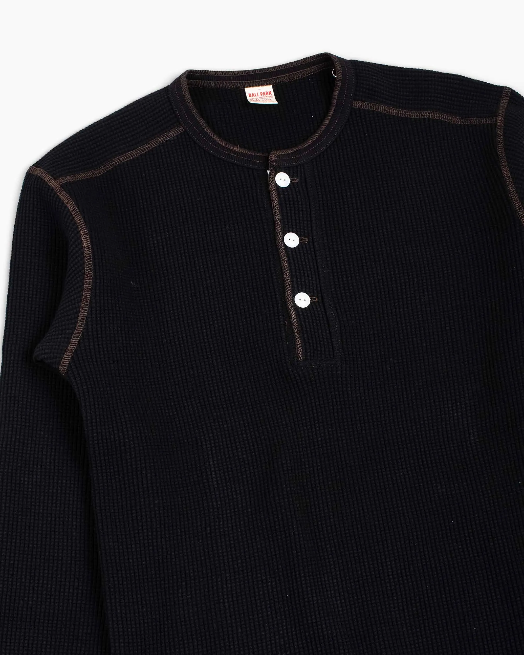 The Real McCoy's MC17117 Waffle Henley Shirt L/S Black