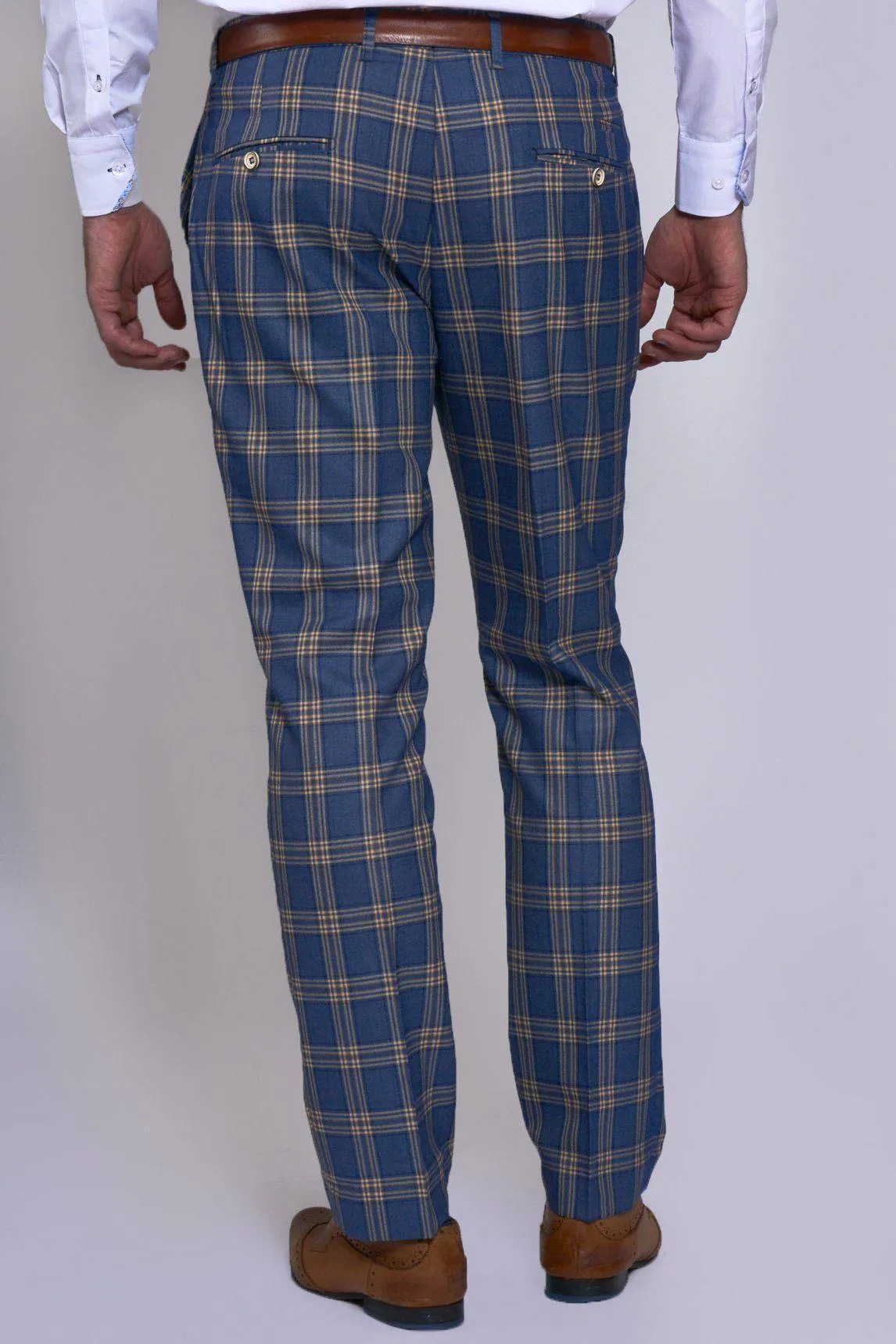 TONY - Blue Yellow Check Suit With Single Breasted Waistcoat