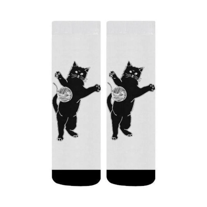 Unisex Black Cat Pattern Crew Socks One Size Cat Lover Socks